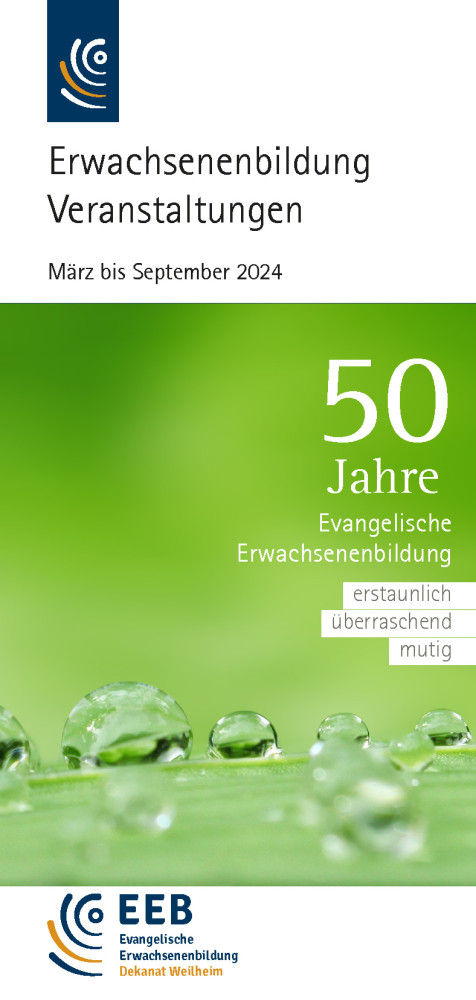 Titelseite des Programmhefts (März bis September 2024) Tautropfen auf einem Blatt